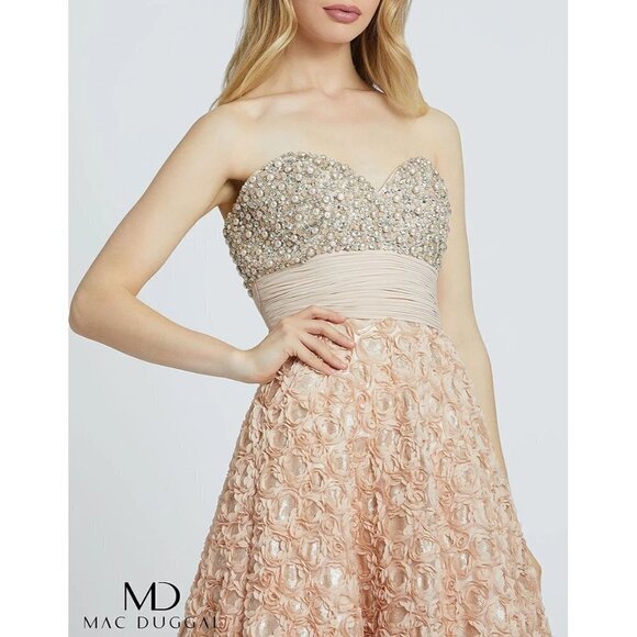 Mac Duggal Embellished Ballgown Rosette Floral Strapless in Champagne NEW Size 0 - Picture 3 of 13